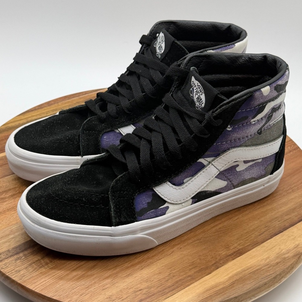 Vans Sk8-Hi Purple Men's 4 1/2/Women's 6 Camo High Top Sneakers Black Suede 0537